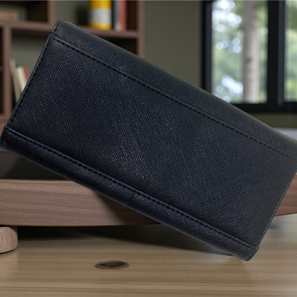 Vintage Y2K Guess Black Vegan Saffiano Leather Continental Trifold Clutch Wallet - Picture 7 of 8